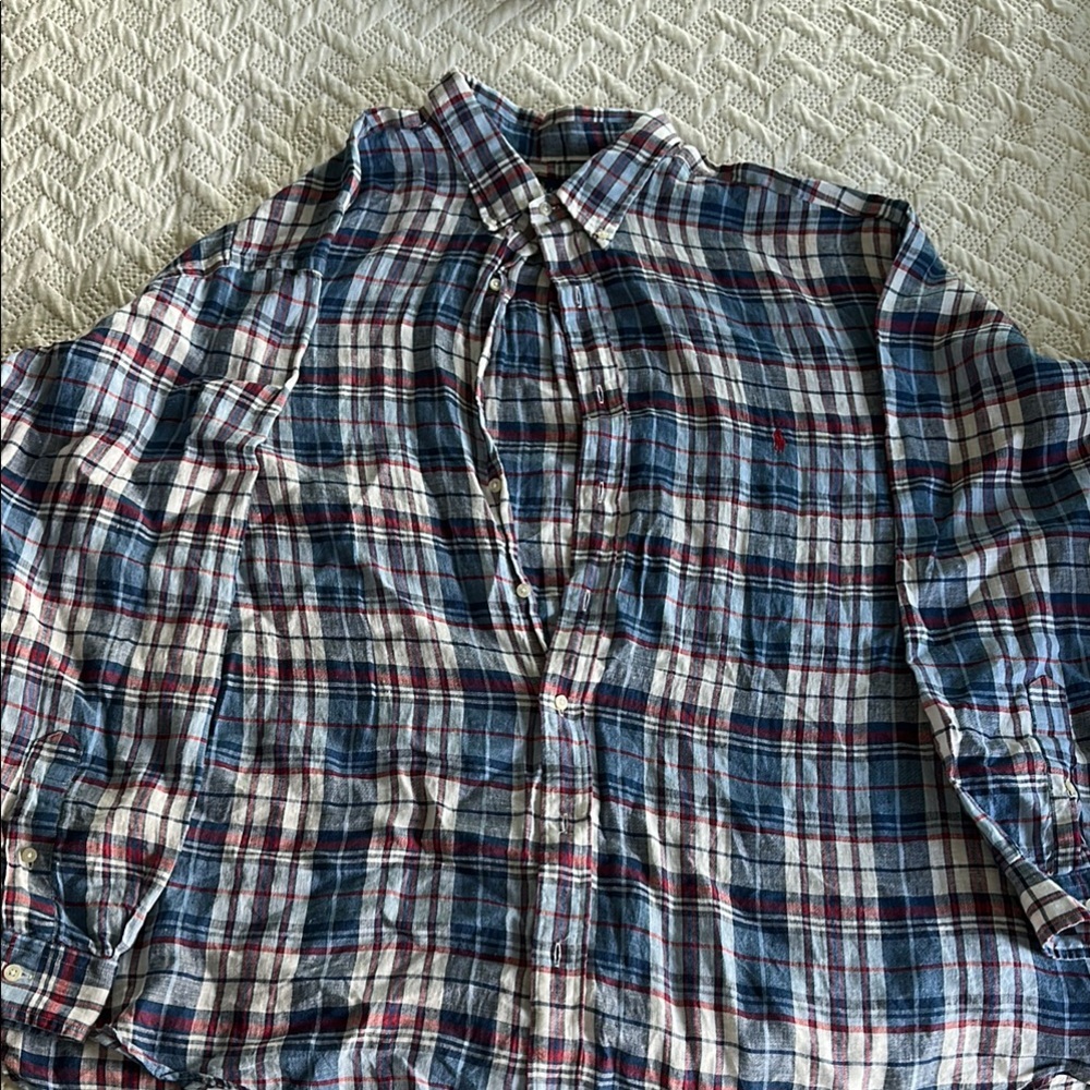 Polo by Ralph Lauren Blue and Red Casual Button Down Shirts slight stained pic